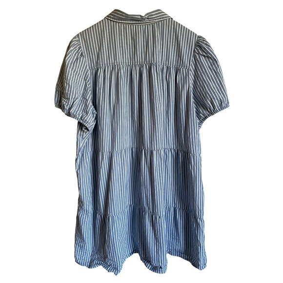 Derek Heart 3X Blue White Striped Cotton Tiered Shirt Dress Button Front Collare - Picture 2 of 6